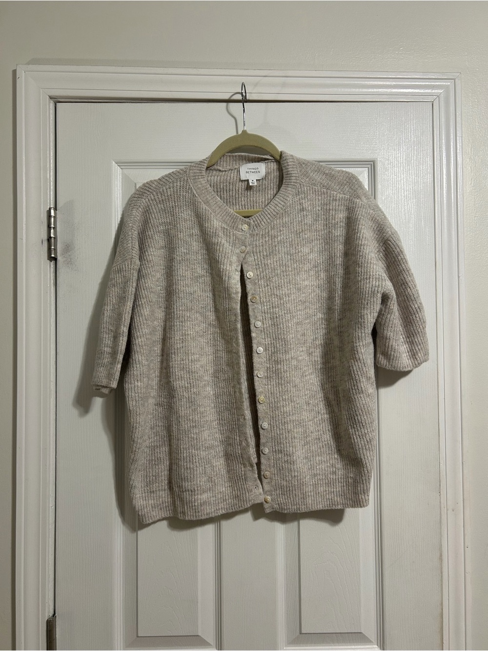 Piper and Scoot Things Between Short-Sleeve Button Cardigan Sweater